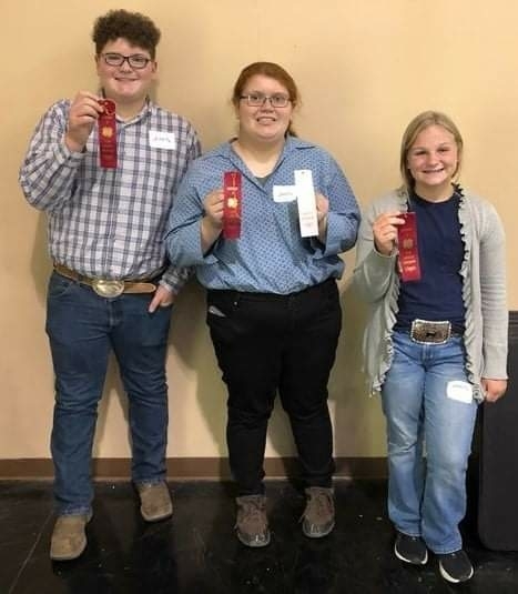 Proud of these Palo Pinto County 4-H members that competed at the District 3 4-H Livestock Skillathon. Second place Intermediate Livestock Skillathon Team: Jered Stiles, Kathryn Holder (4th High Individual) and Savannah Martin.