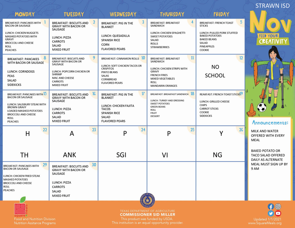 November Cafeteria Menu