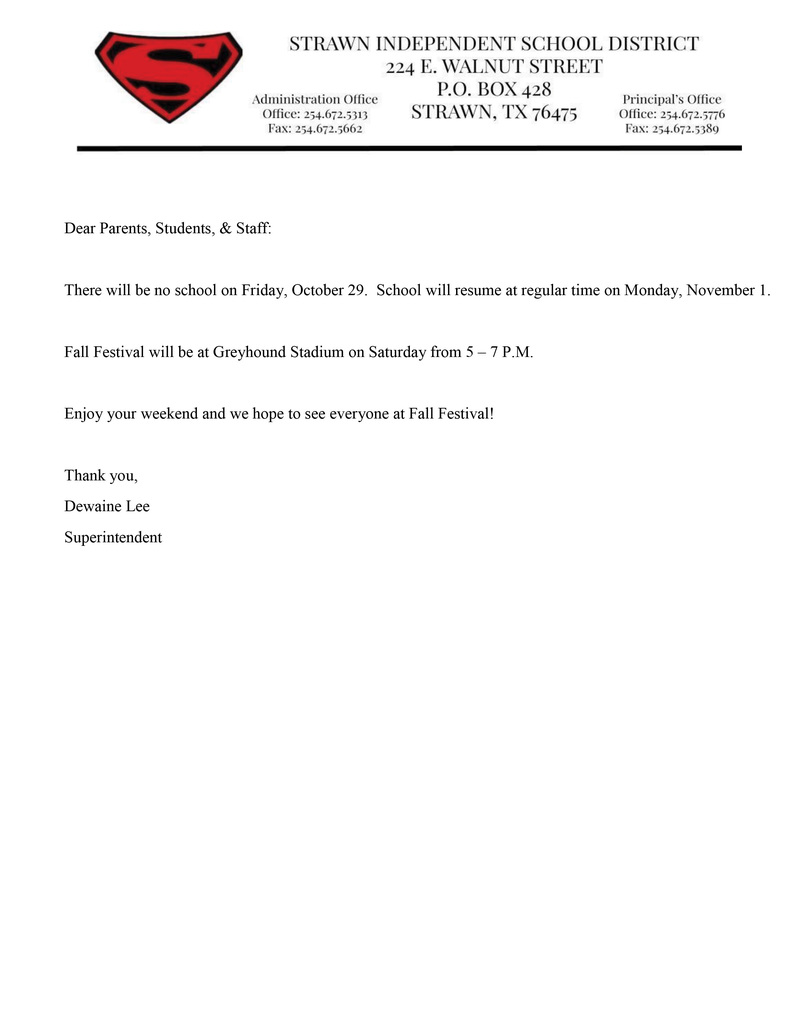 No School Friday - Oct. 29