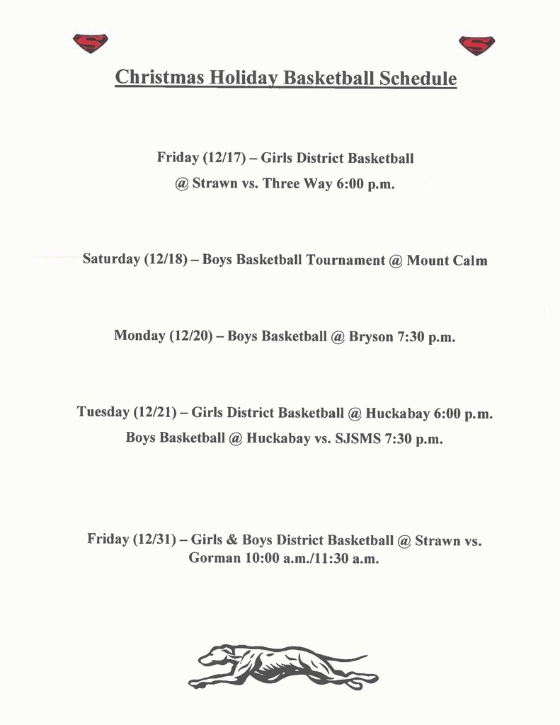 Basketball Schedule over the Holidays