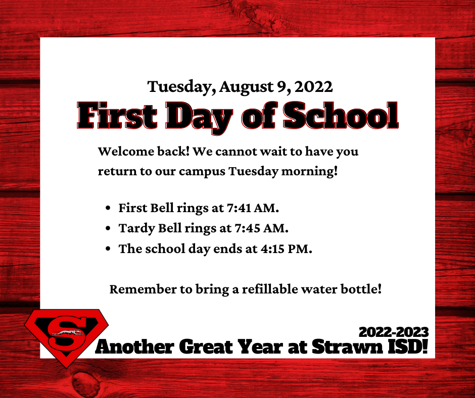 First Day of School - Aug. 9, 7:41 - 4:15
