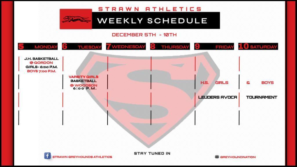 Athletic schedule for the week