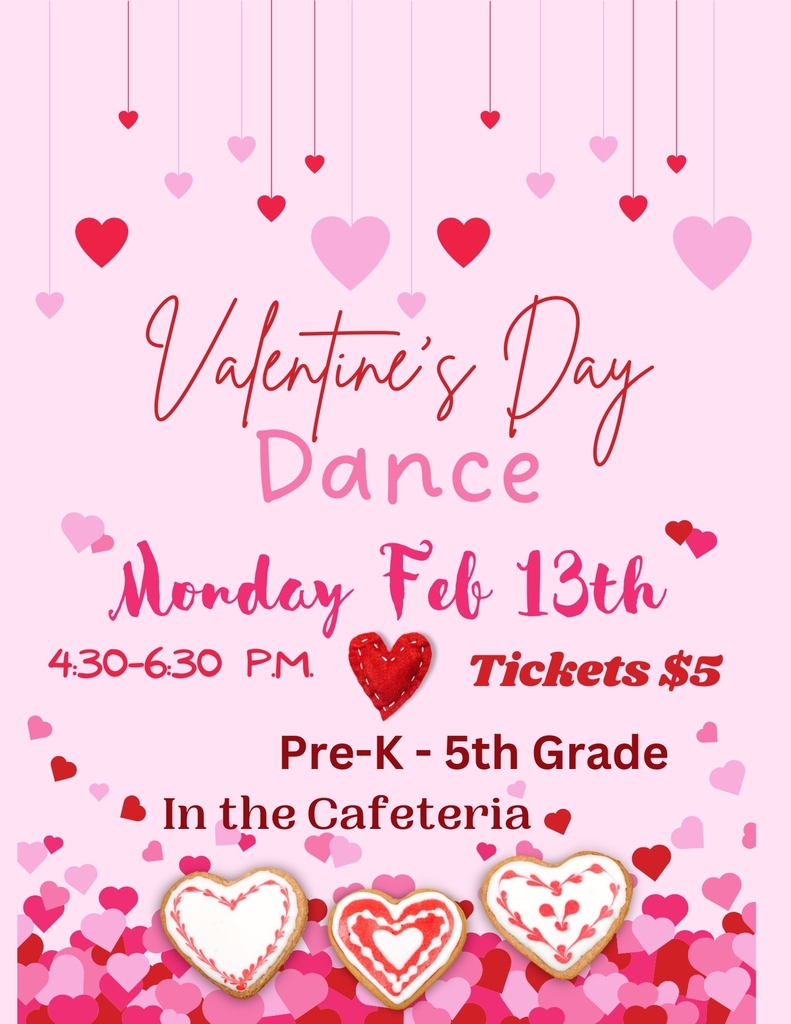 Strawn ISD PreK - 5th Grade are invited to a fun dance in the cafeteria on Monday, February 13th, from 4:30 - 6:30 PM. Tickets are $5 each