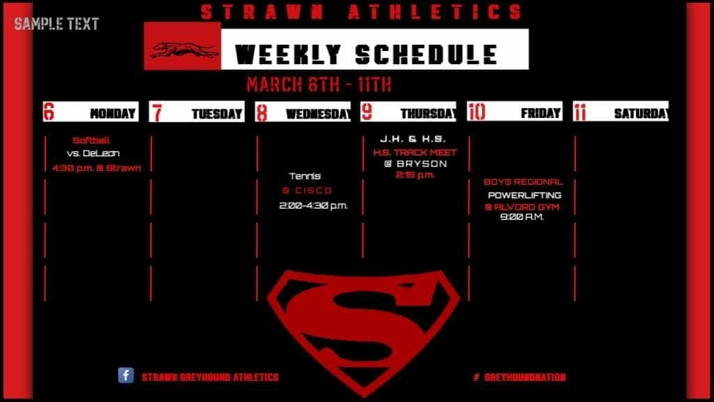 Athletic Schedule for the Week 