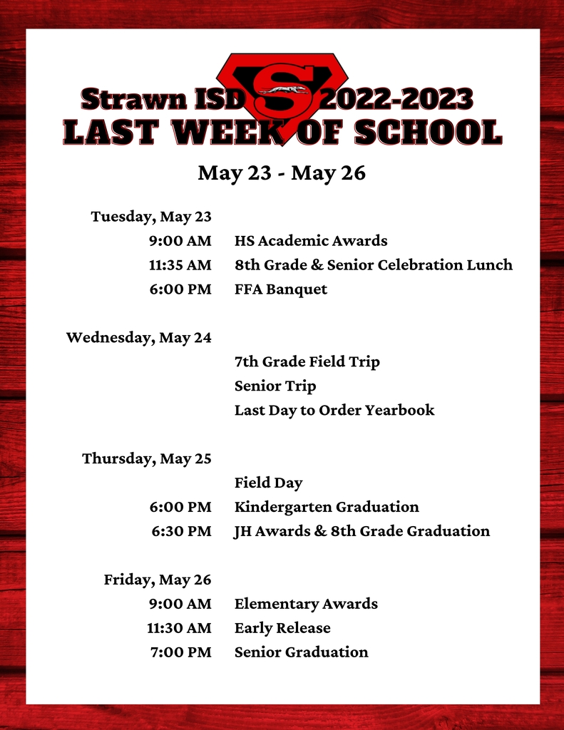last week of school-see events section of website