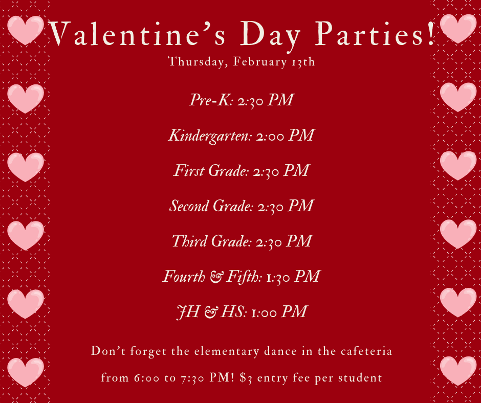 2/13/2020 Valentine's Day Party Schedule