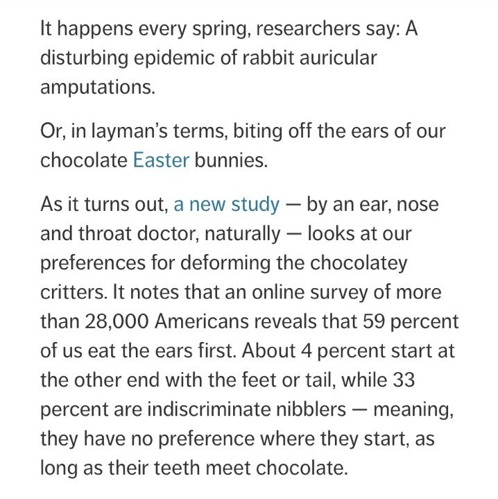 59% of Americans eat the chocolate bunny ears first!
