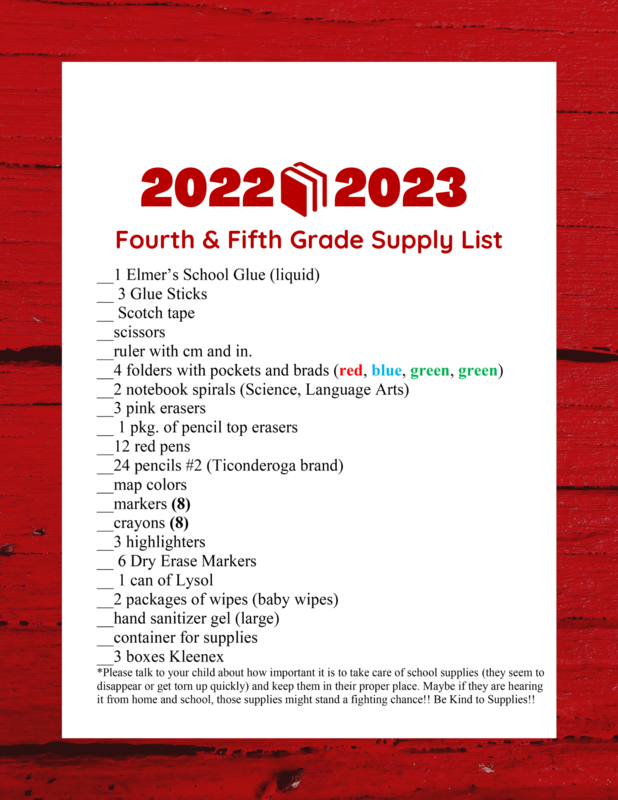 Fourth Fifth Supply List